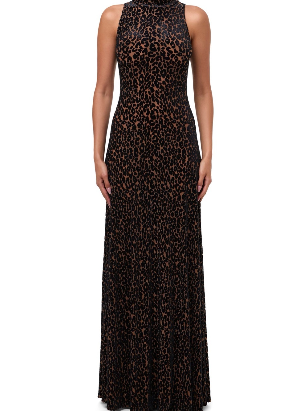 NWT Naked Wardrobe Sz S Burnout Sleeveless Maxi Dress Leopard Print Black Brown